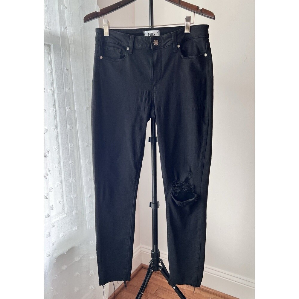 Women’s Paige Verdugo Ankle Jeans Nisha Night Destructed Black Skinny Size 30